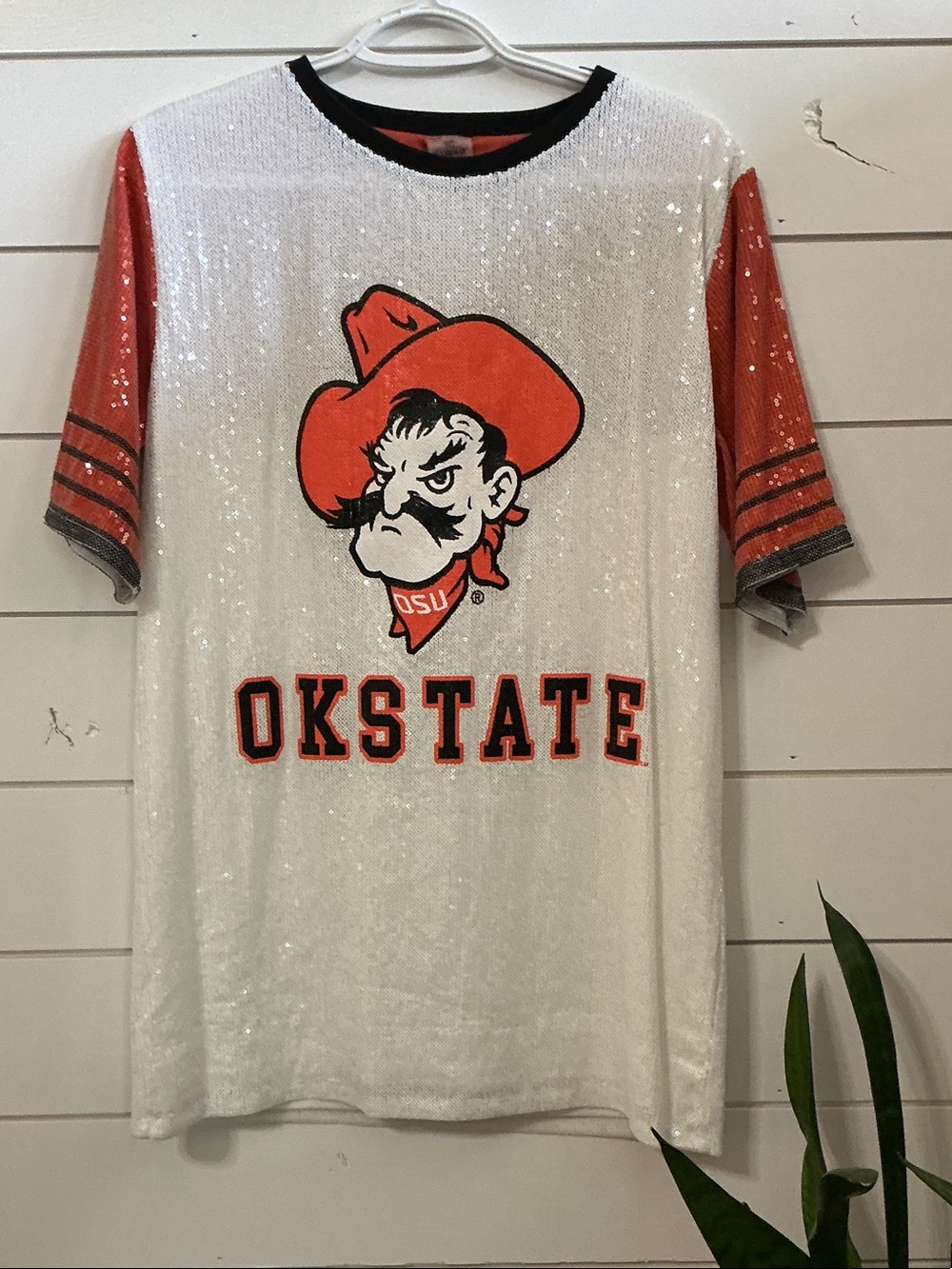 Sequin OK State Short Sleeve Jersey Tee Dress - Orange, Black, & White